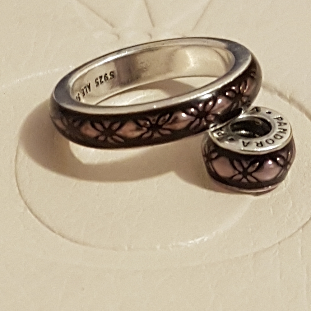 Pandora Purple Vintage Floral ring and spacer charm